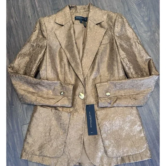 Donna Karan New York Women's Textured Metallic One-Button Blazer Bronze Brown 0 - Picture 2 of 13